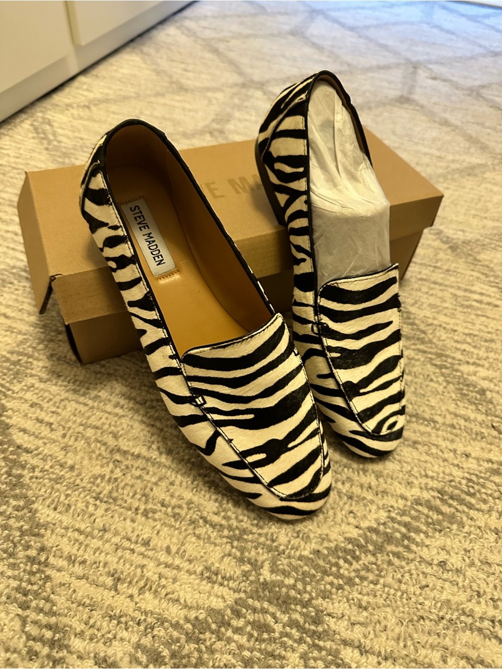 Steve Madden Zebra-Print Slip-On Loafers - Black & White - Picture 2 of 4